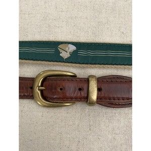 YRL Green Cloth Brown Leather Gold Belt Sz 36 Golf belt EC
